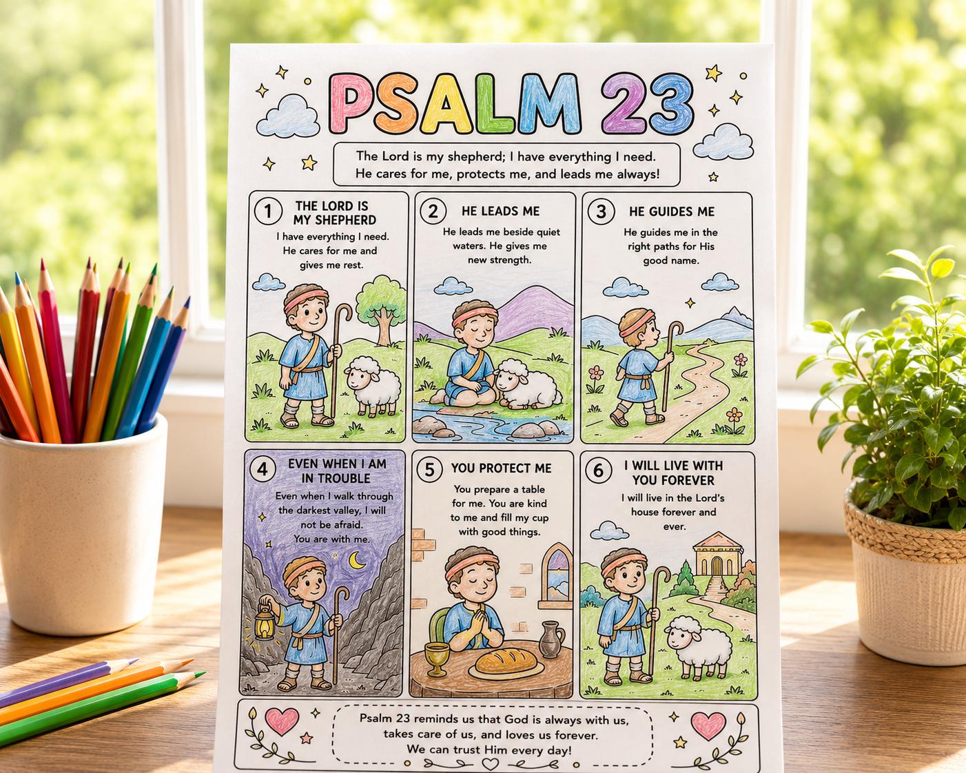 Psalm 23 Printable Coloring Page, the Lord is My Shepherd Bible ...