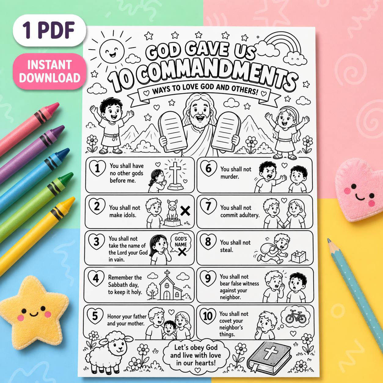 The Ten Commandments Coloring Page for Kids | Bible Story Activity ...