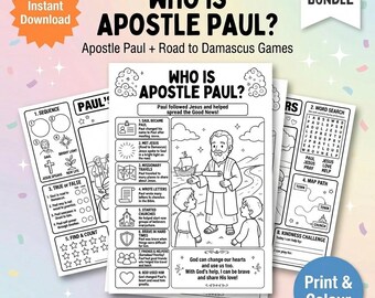 Apostle Paul Bundle | Road to Damascus | Printable Coloring Page for Kids | Bible Lesson Worksheet | Sunday School Activity |