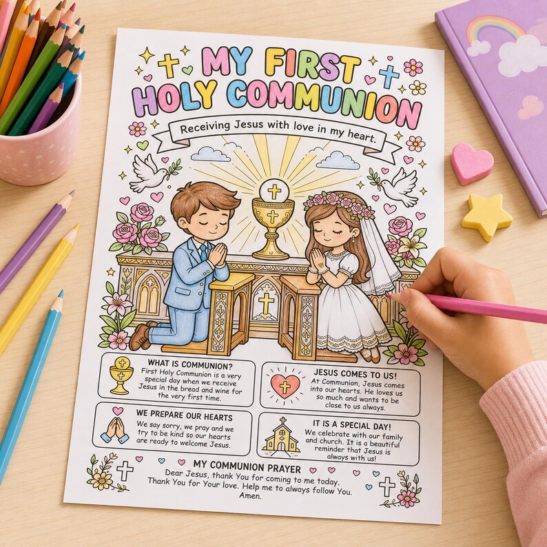 First Holy Communion Coloring Page for Kids | Christian Printable ...