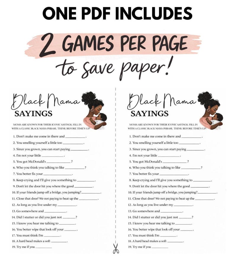 Black Mama Sayings Game, Black Baby Shower Game + ANSWER SHEET , Fun ...