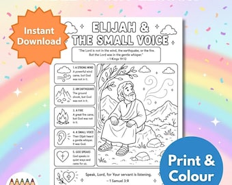 Elijah Still Kleine Stimme Bibellektion Printable | 1 Könige 19 Ausmalbilder für Kinder | Christliche Aktivität Bogen | Sonntagsschule VBS