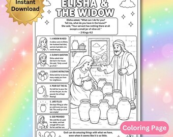 Die Öl-Bibel-Malseite der Witwe für Kinder | 1 Könige 17 Arbeitsblätter zum ausdrucken | Elia und die Witwe von Zarephath