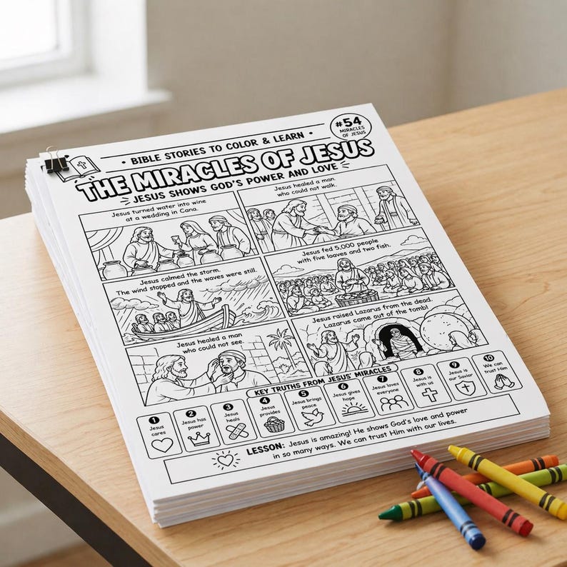 Miracles of Jesus Coloring Page Printable | Bible Story Activity Sheet ...
