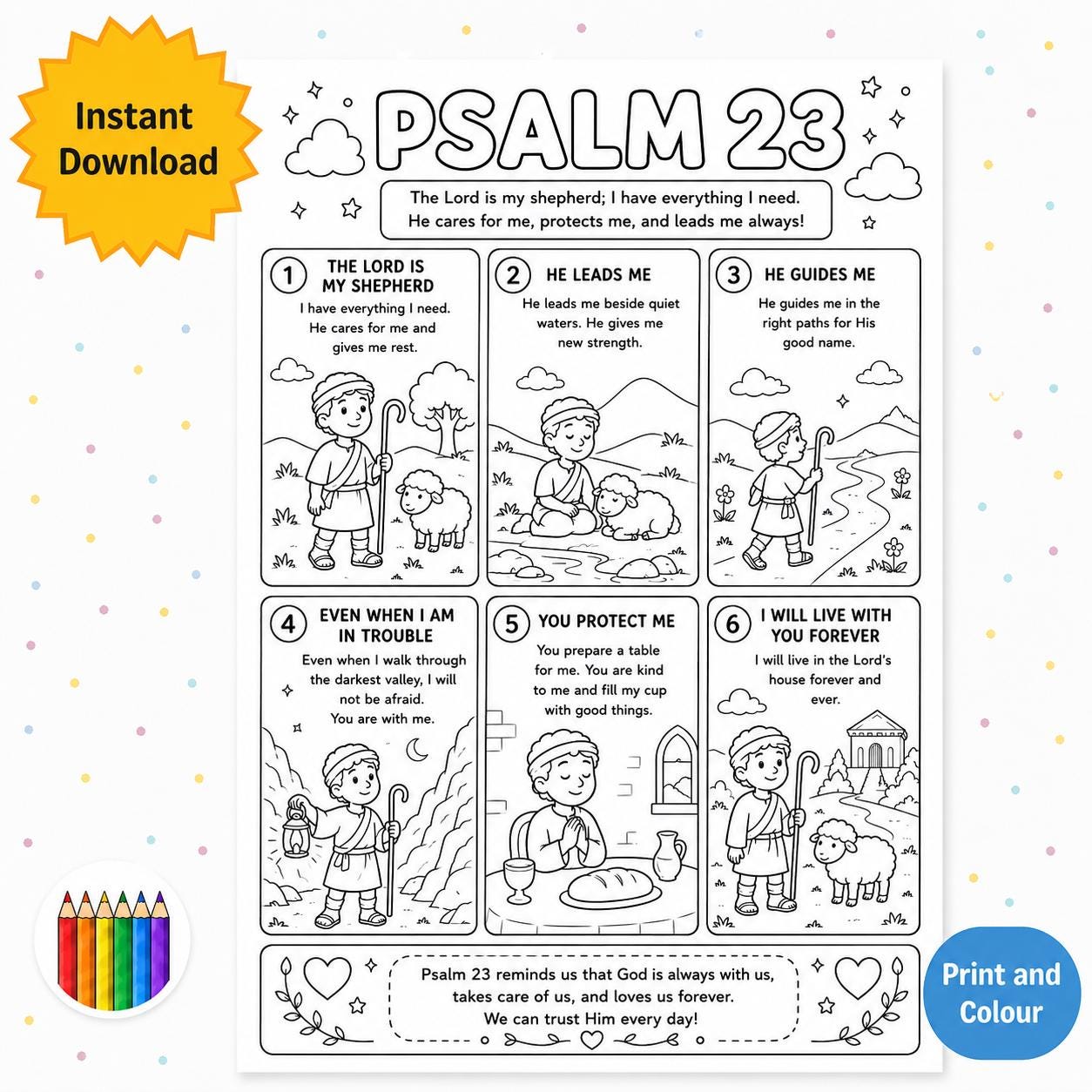Psalm 23 Printable Coloring Page, the Lord is My Shepherd Bible ...