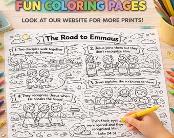 Road to Emmaus Bible Coloring Page for Kids | Luke 24:31 Printable Christian Coloring Sheet | Sunday School Activity | Instant Download