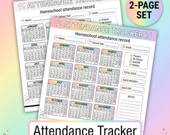 Attendance Tracker Printable | Homeschool Attendance Record | Color + Ink Saver | Year at a Glance | Instant Download