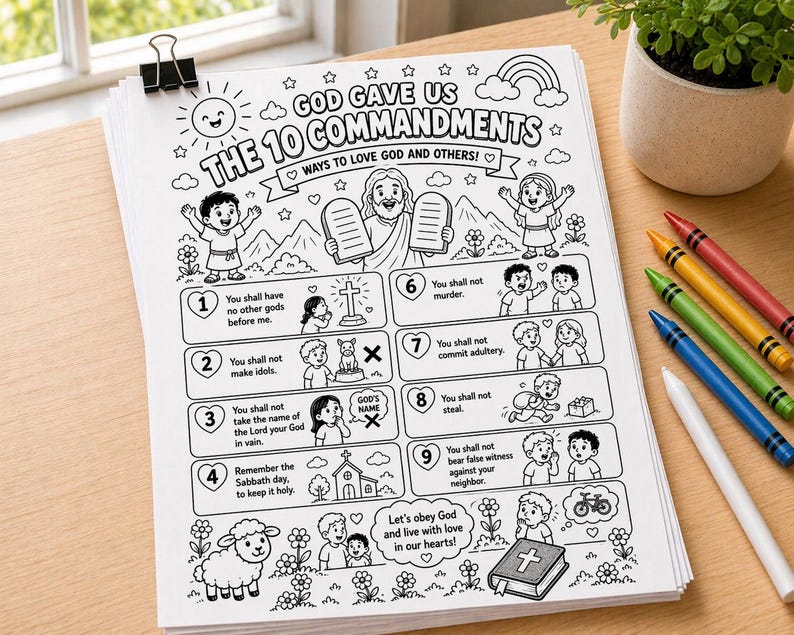 The Ten Commandments Coloring Page for Kids | Bible Story Activity ...