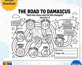 Apostle Paul Road to Damascus Printable Coloring Page for Kids | Bible Lesson Worksheet | Sunday School Activity | Homeschool Christian