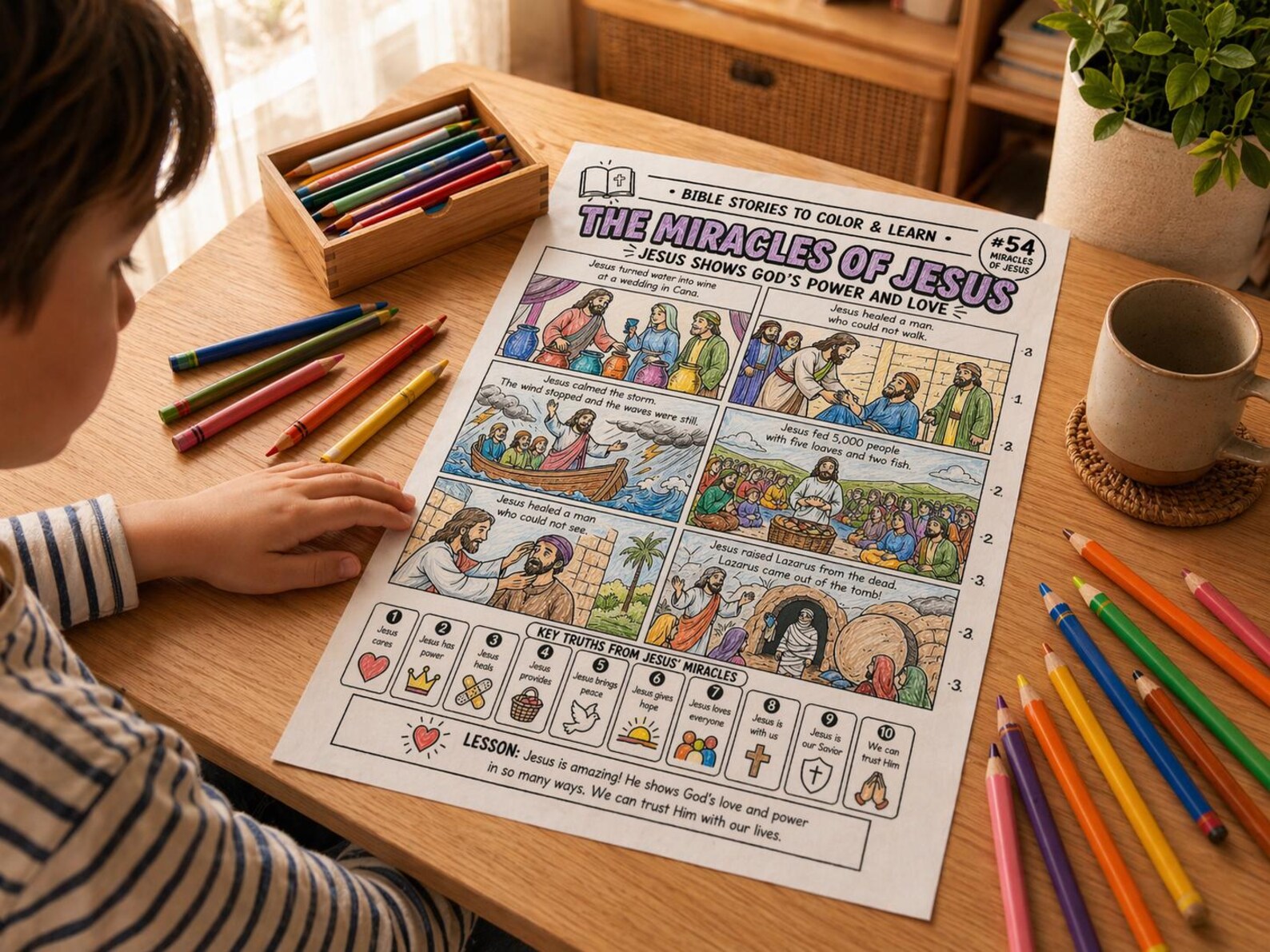 Miracles of Jesus Coloring Page Printable | Bible Story Activity Sheet ...