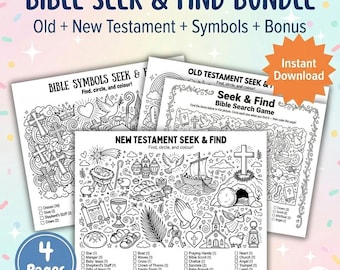 Bible Seek and Find Printable BUNDLE | Christian I Spy Game for Kids | Hidden Picture Search + Coloring Page | Old Testament Lesson