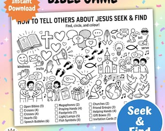 Hoe vertel je anderen over Jezus Afdrukbaar zoeken en vinden | Christelijke kinderactiviteit | Bijbelspel | Zondagsschool en VBS | Direct downloaden