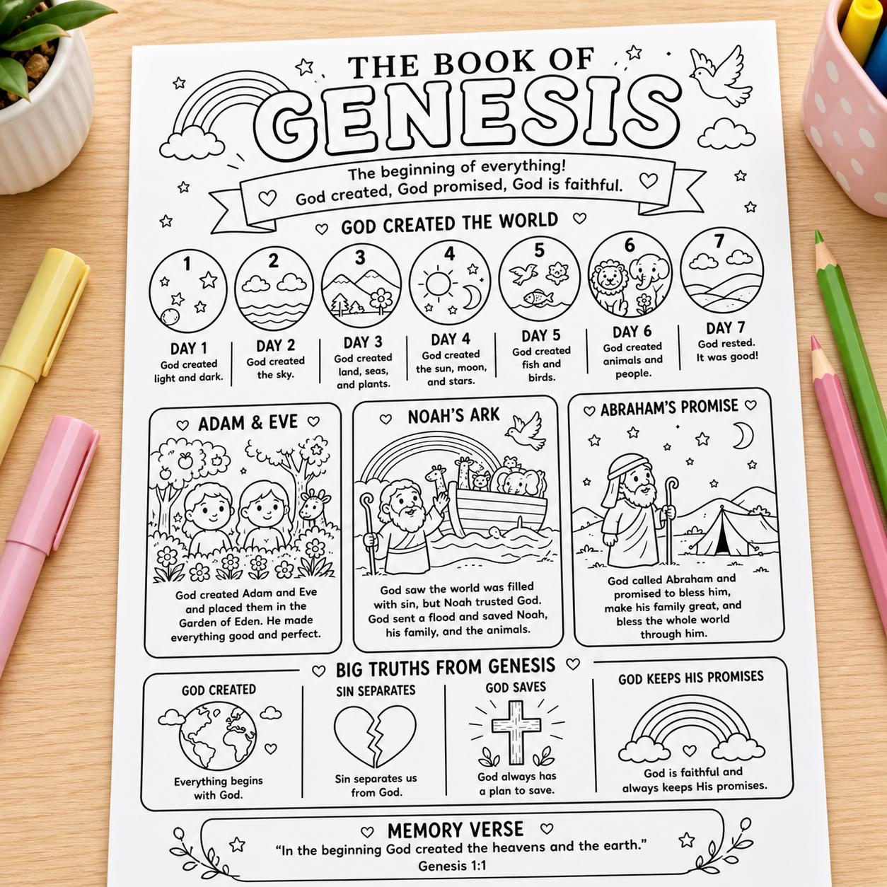 Genesis Bible Activity Page for Kids | Creation Story Coloring Sheet ...