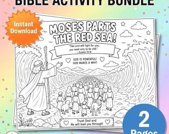 Mozes scheidt de Rode Zee-bundel | Bijbelkleurplaat voor kinderen | Zondagsschoolactiviteit Mozes | Christelijk thuisonderwijs pdf | Wie is Mozes?