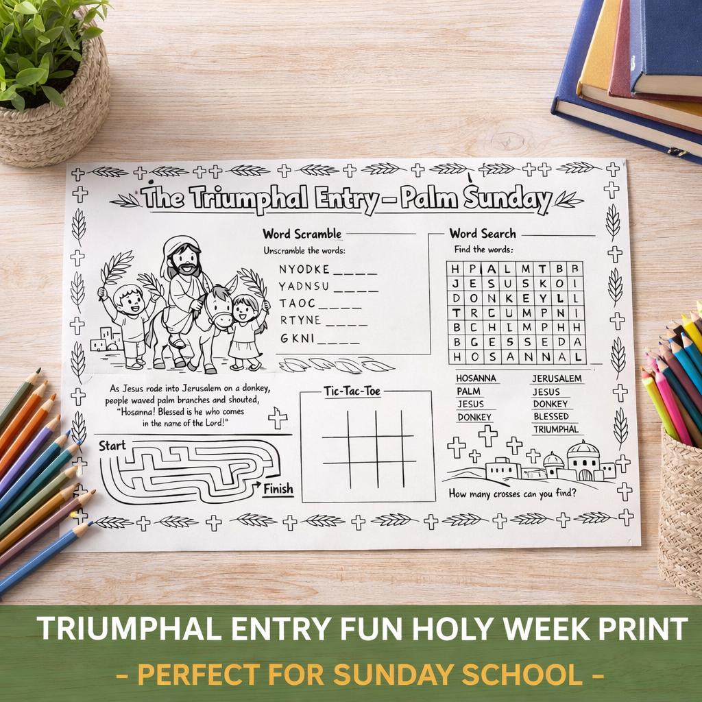 Palm Sunday Activity Printable, Triumphal Entry Worksheet for Kids ...