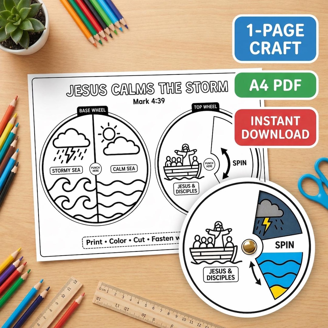 Jesus Calms the Storm Craft Printable | Bible Spinner Activity for Kids ...