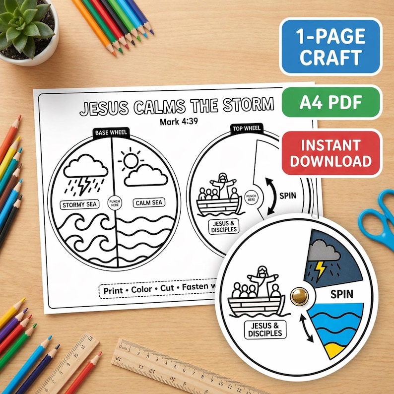 Jesus Calms the Storm Craft Printable | Bible Spinner Activity for Kids ...
