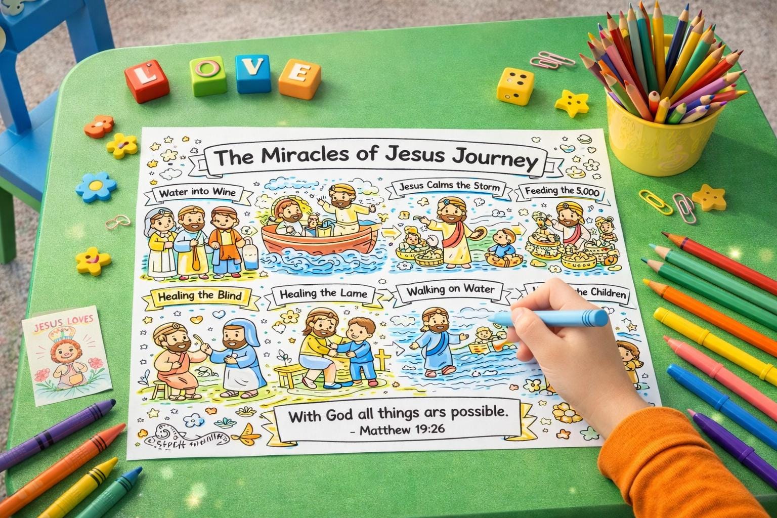 Jesus Miracles Coloring Page Printable, Bible Story Activity for Kids ...