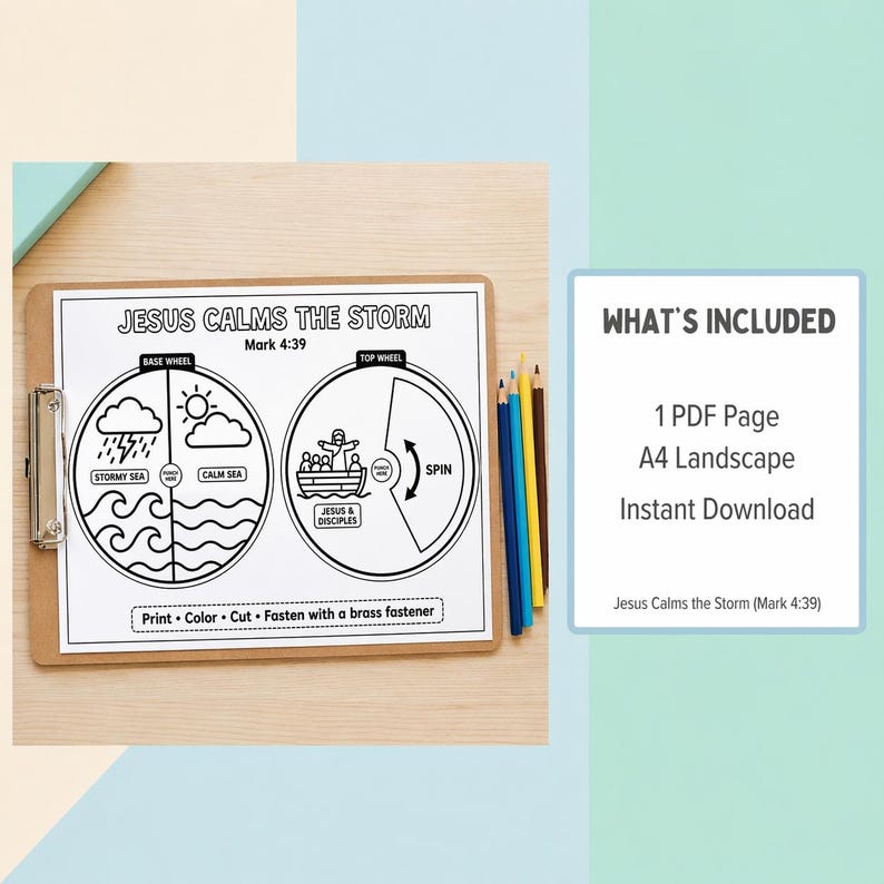 Jesus Calms the Storm Craft Printable | Bible Spinner Activity for Kids ...