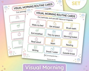 Visual Morning Routine Cards Printable | Kids Routine Cards | Homeschool Routine Chart | Print Cut Laminate | Rainbow Pastel