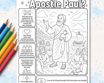 Who Is Apostle Paul? Printable Coloring Page for Kids | Bible Lesson Worksheet | Sunday School Activity | Homeschool Christian Print