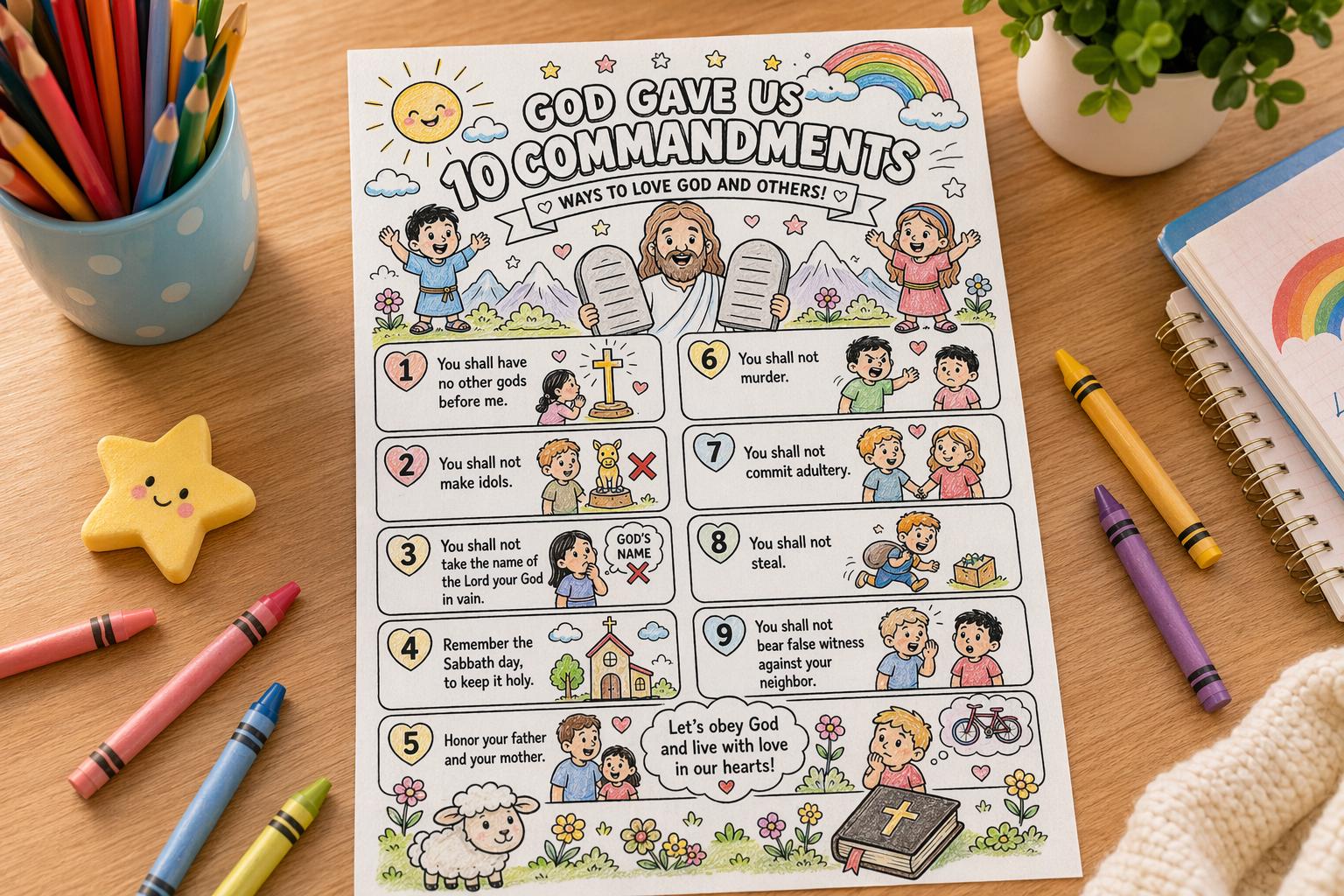 The Ten Commandments Coloring Page for Kids | Bible Story Activity ...