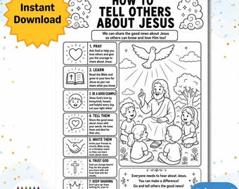 How to Tell Others About Jesus Printable | Christian Coloring Page for Kids | Bible Lesson Activity | Sunday School Printable | Evangelism f