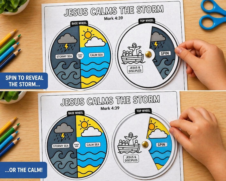 Jesus Calms the Storm Craft Printable | Bible Spinner Activity for Kids ...