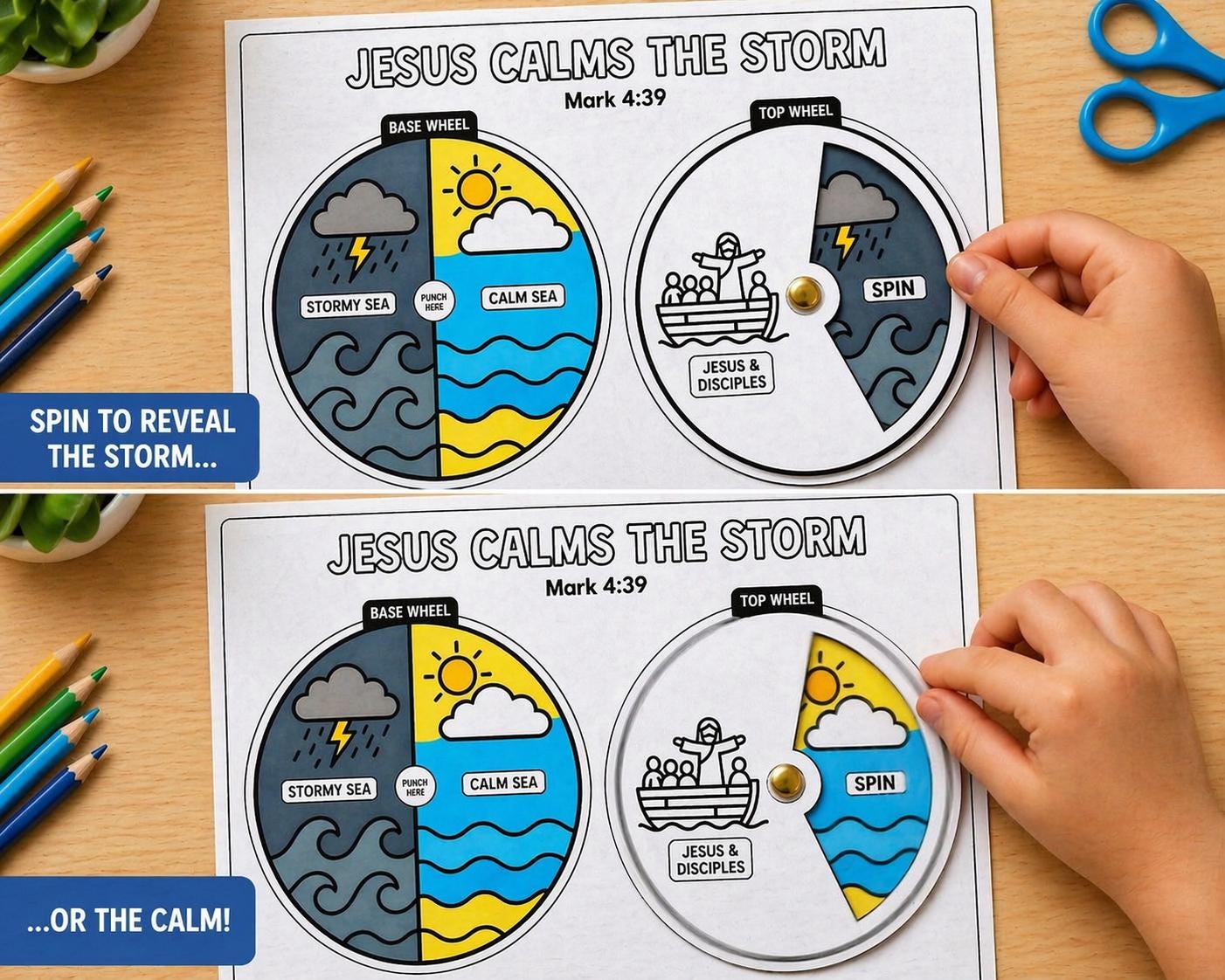 Jesus Calms the Storm Craft Printable | Bible Spinner Activity for Kids ...