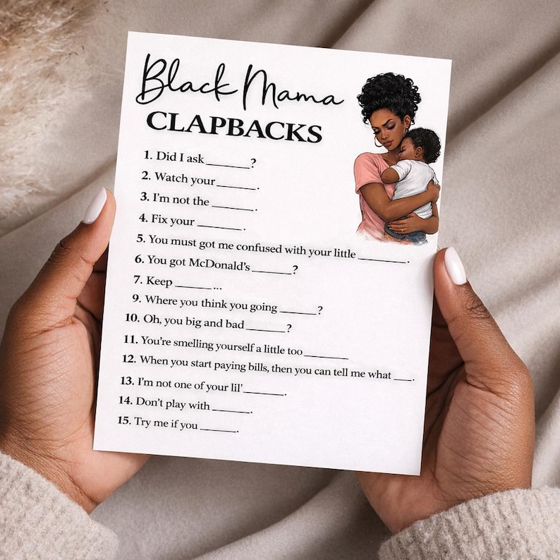 Black Mama Clapbacks Game, Black Baby Shower Game + ANSWER SHEET ...