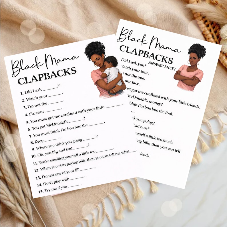 Black Mama Clapbacks Game, Black Baby Shower Game + ANSWER SHEET ...