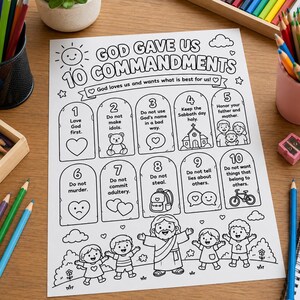 The Ten Commandments Coloring Page for Kids | Bible Story Activity ...