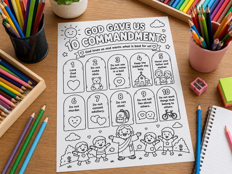 The Ten Commandments Coloring Page for Kids | Bible Story Activity ...