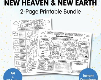 New Heaven & New Earth 2 Page Bundle |  Revelation 21 Bible Lesson for Kids | Christian Printable Activity Sheet | Instant Download