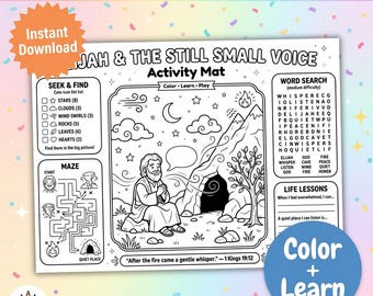 Elijah Still Small Voice Bible Lesson Activity Printable | 1 Kings 19 Coloring Page for Kids | Christian Activity Sheet | Sunday School VBS