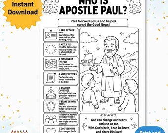 Who Is Apostle Paul? Printable Coloring Page for Kids | Bible Lesson Worksheet | Sunday School Activity | Homeschool Christian Print