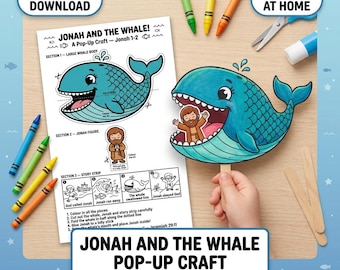 Jonah & The Whale Craft Printable – Bible Story Slider Activity – Sunday School Craft – Kids Christian Activity – A4 PDF Instant Download