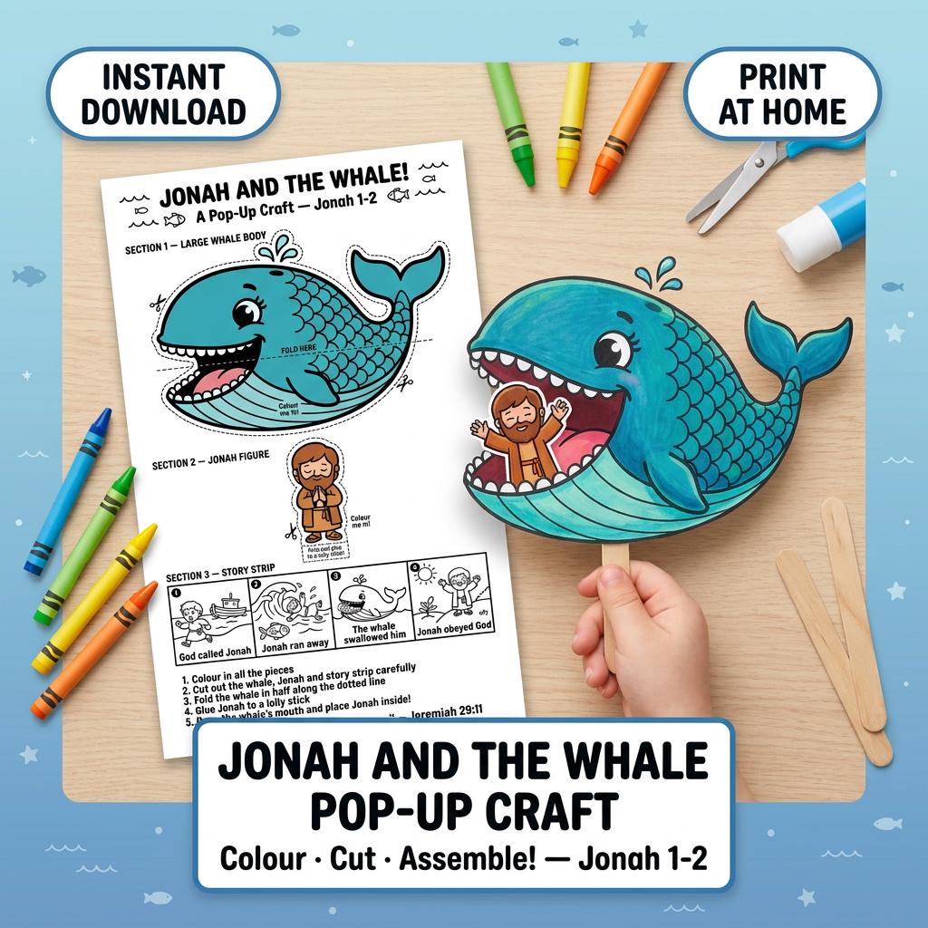 Jonah & The Whale Craft Printable - Bible Story Slider Activity -…