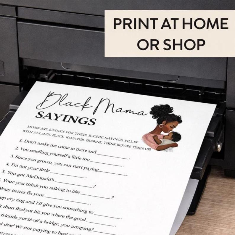 Black Mama Sayings Game, Black Baby Shower Game + ANSWER SHEET , Fun ...