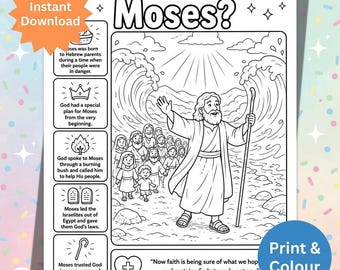 Who Is Moses Printable | Bible Coloring Page for Kids | Moses Sunday School Activity | Christian Homeschool PDF | Moses Coloring Page