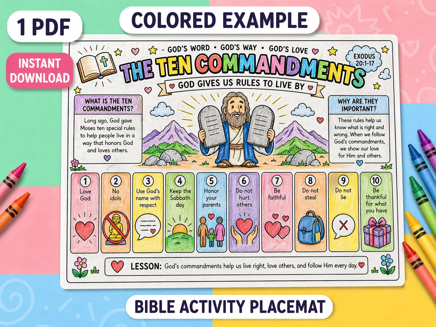 The Ten Commandments Coloring Page for Kids | Bible Story Activity ...