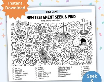 Bible Seek and Find Printable New Testament | Christian I Spy Game for Kids | Hidden Picture Search + Coloring Page | Old Testament Lesson