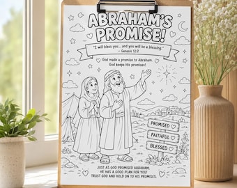 Abraham’s Promise Coloring Page | Genesis 15 Bible Story Printable | Sunday School Worksheet | Count the Stars Maze Word Search