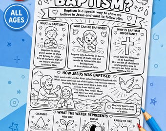 What Is Baptism Coloring Page for Kids | Christian Printable Bible Lesson | Sunday School Worksheet | Baptism Activity PDF | Faith Teaching