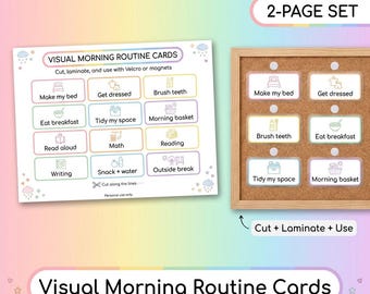 Visual Morning Routine Cards Printable | Kids Routine Cards | Homeschool Routine Chart | Print Cut Laminate | Rainbow Pastel