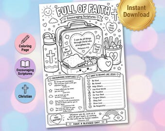 Packed With Faith Coloring Page | Christian Back to School Printable | Bible Verse Coloring Sheet | First Day of School