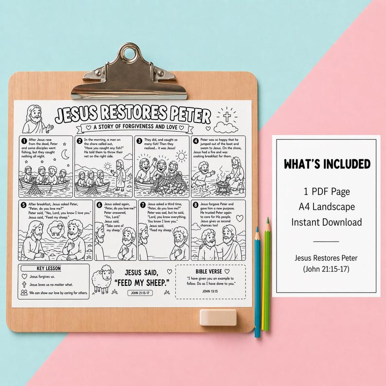 Peter Restored Bible Activity Printable, Feed My Sheep Coloring Page ...