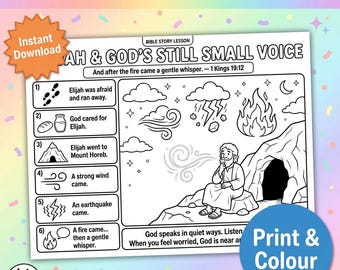 Elijah Still Kleine Stimme Bibellektion Printable | 1 Könige 19 Ausmalbilder für Kinder | Christliche Aktivität Bogen | Sonntagsschule VBS