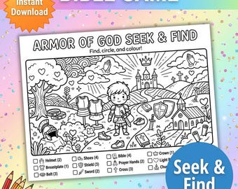 Rüstung Gottes suche und finde Printable | Bibelspiel für Kinder | Christliche Malaktivität | Sonntagsschule & VBS | Sofort Download