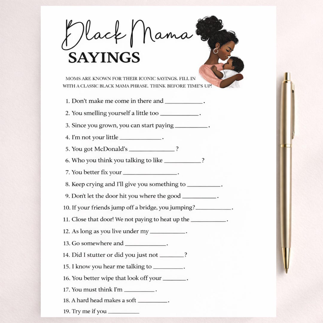 Black Mama Sayings Game, Black Baby Shower Game + ANSWER SHEET , Fun ...